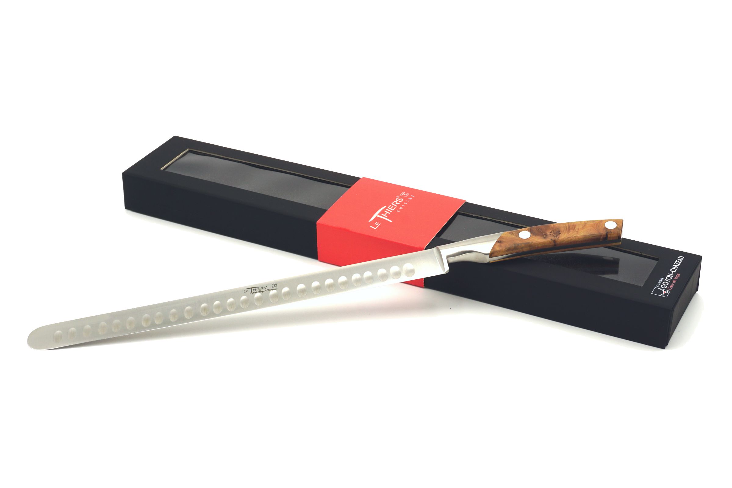 GOYON-CHAZEAU Le Thiers Cuisine Schinkenmesser, flexibel mit Kullenschliff - Klinge: 30 cm - Produktansicht mit Verpackung