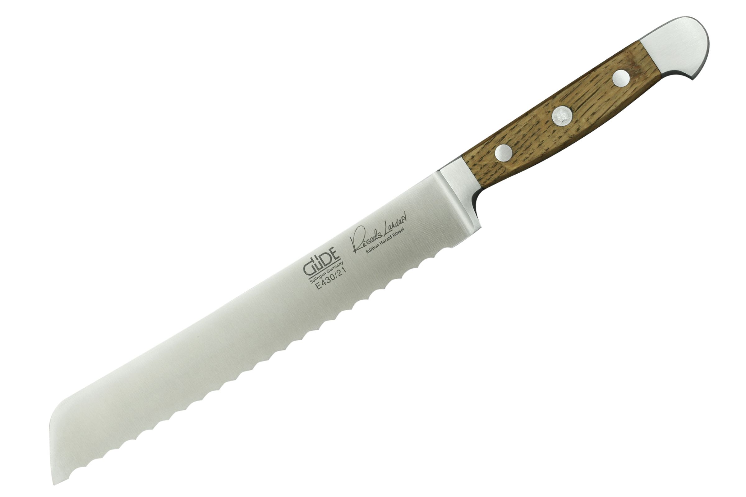 Güde Alpha Fasseiche Brotmesser - Klinge: 21 cm, Sägeschliff - Seitenansicht