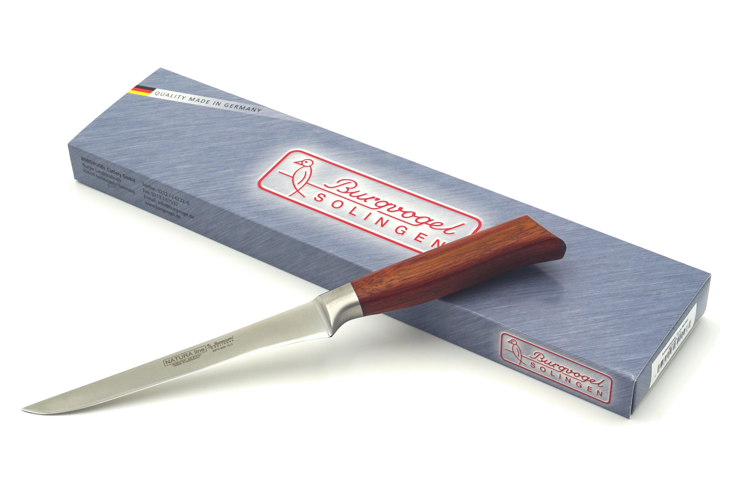 Burgvogel NATURA Line Ausbeinmesser, flexibel - Klinge: 15 cm - Produktansicht mit Verpackung