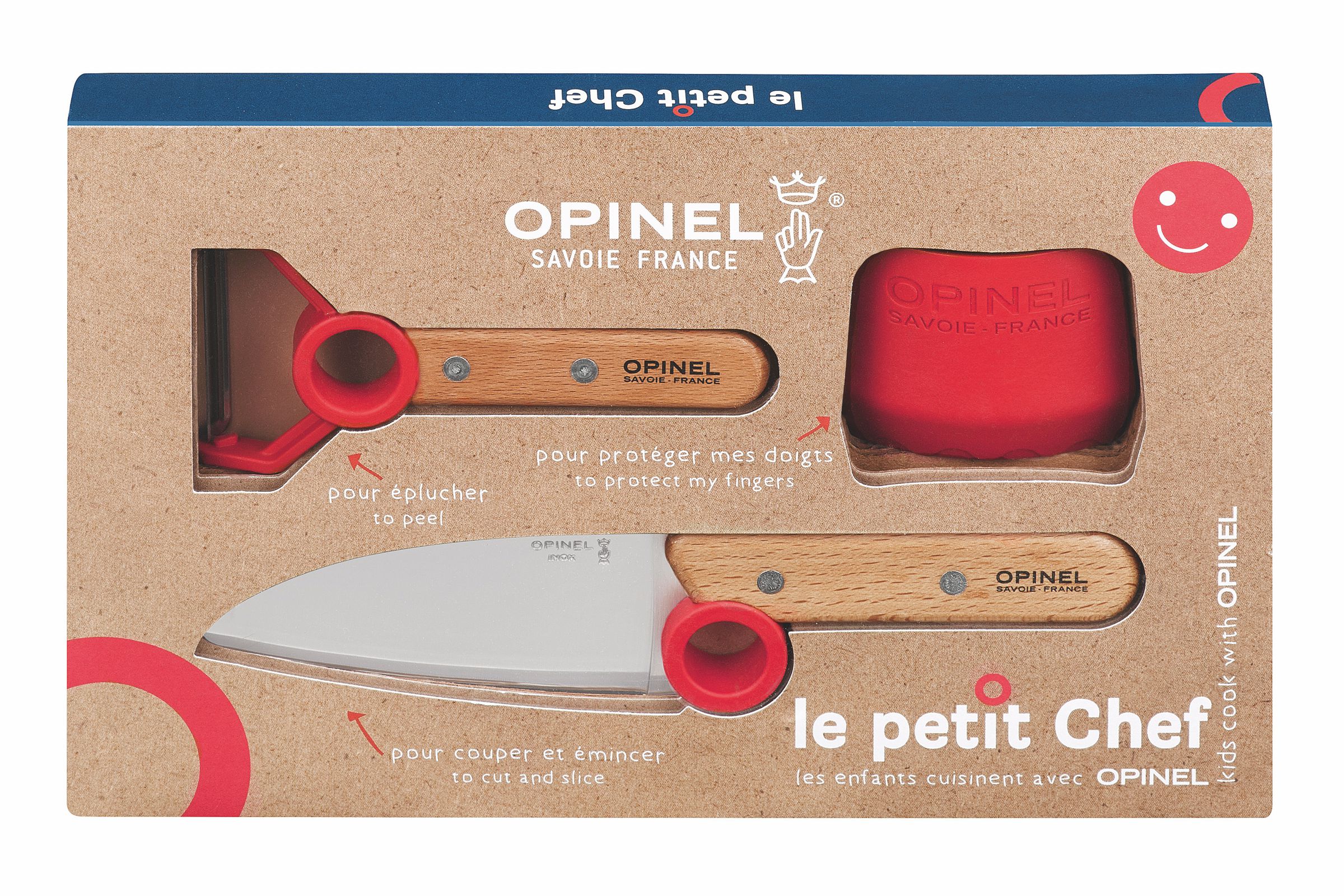 Opinel "Le petit Chef" Kindermesser-Set - 3-teilig - Produktansicht mit Verpackung