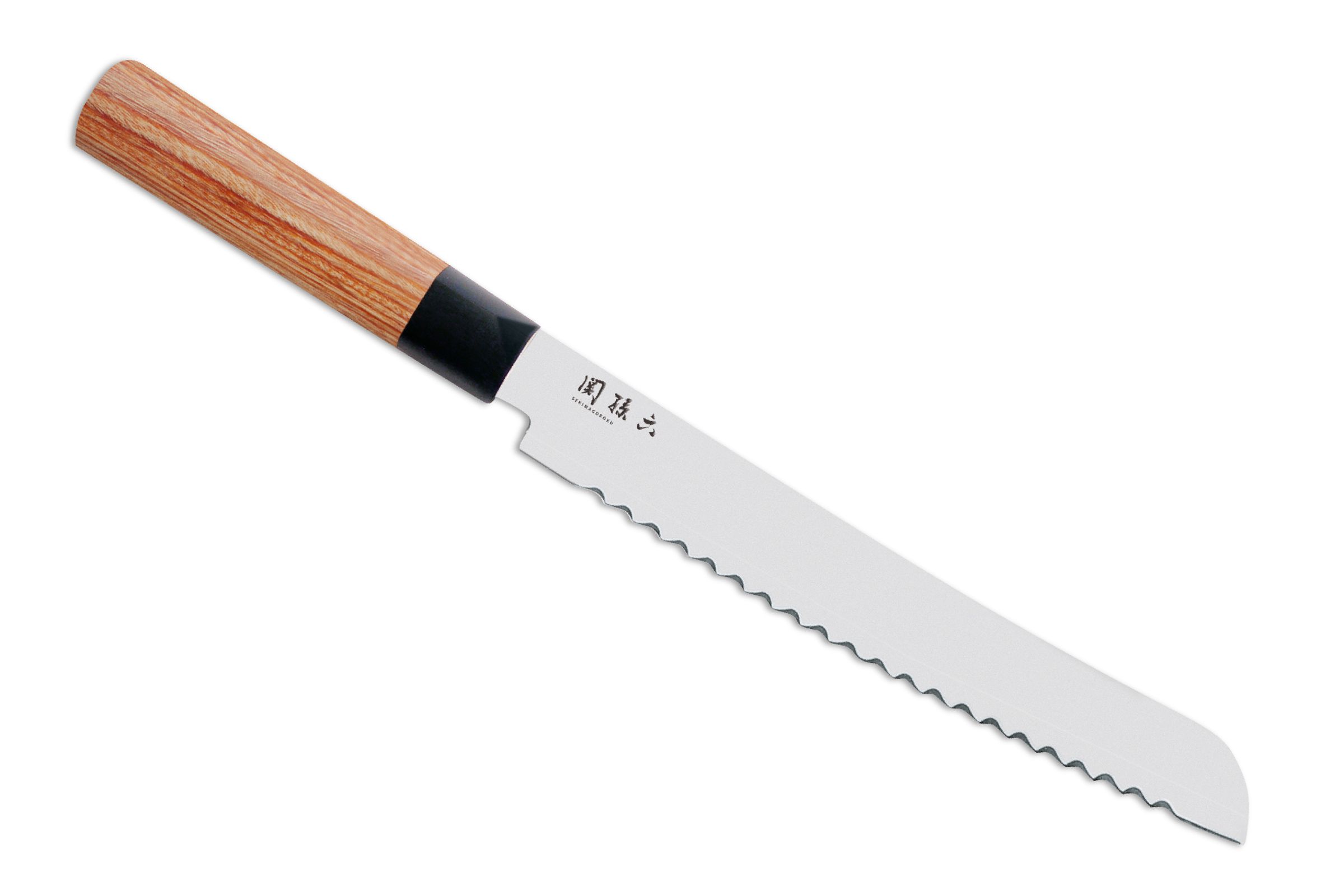 KAI Seiki Magoroku Redwood Brotmesser mit Wellenschliff - Klinge: 22,5 cm - Seitenansicht